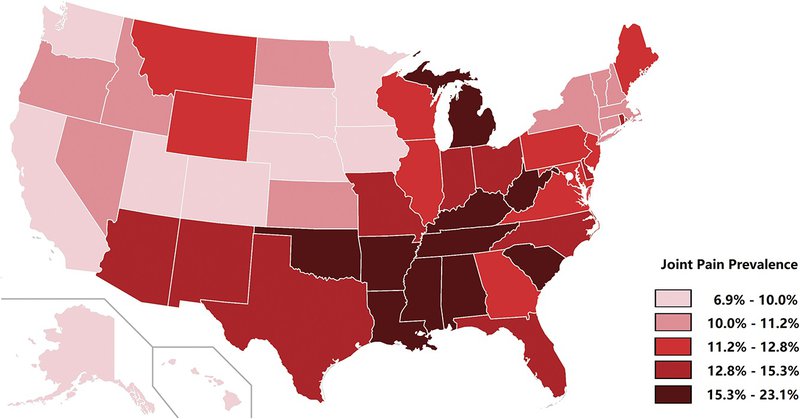 Map of predictes probabilty of arthitis pain by state University at Buffalo PAIN